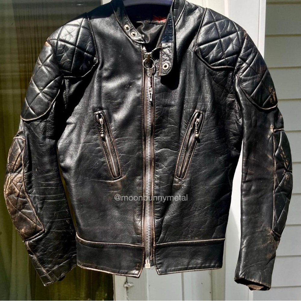 Vintage Distressed Quilted Leather Jacket Moto Biker Grunge Goth Punk XS Patina